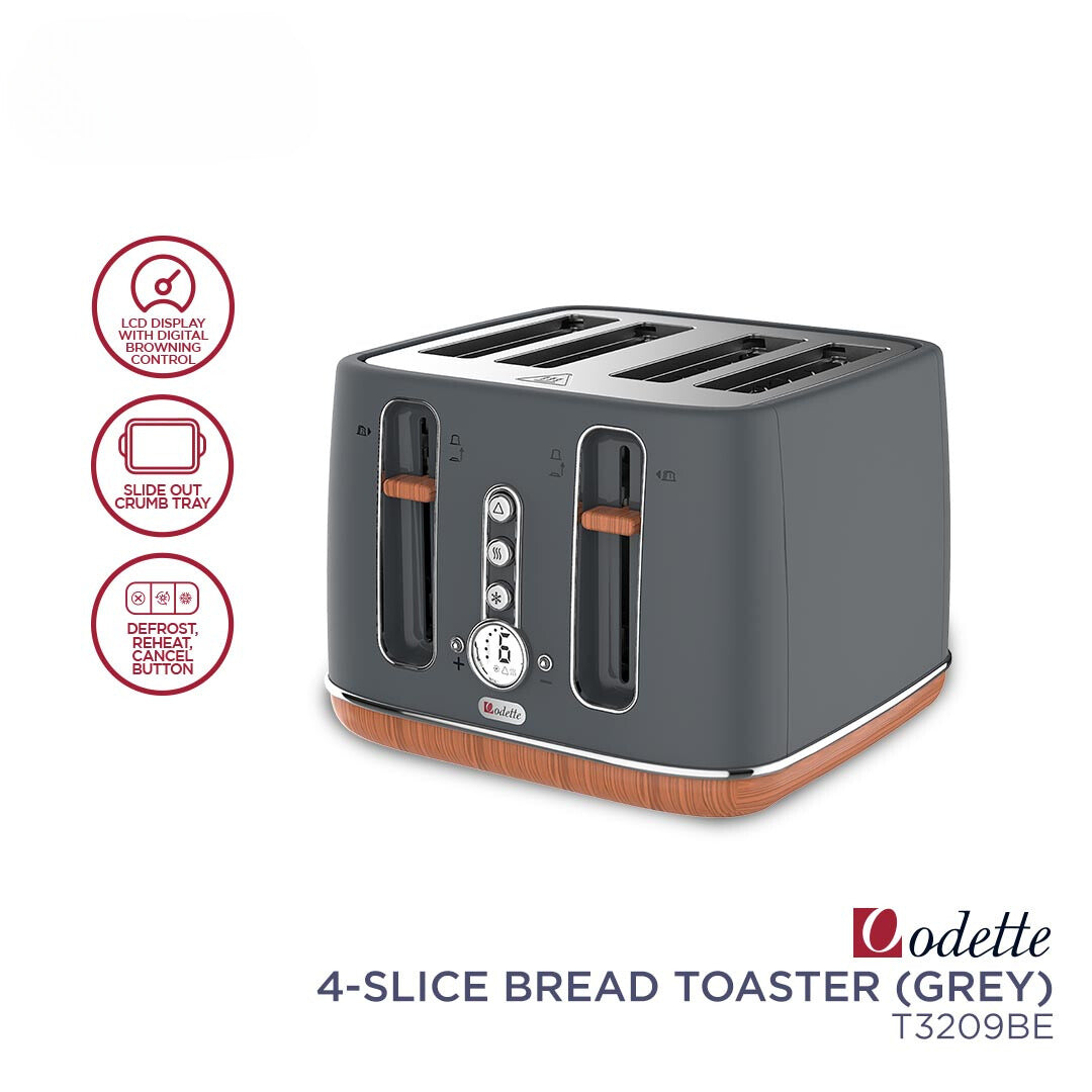 ODETTE 4 Slice Bread Toaster - T3209BE Grey