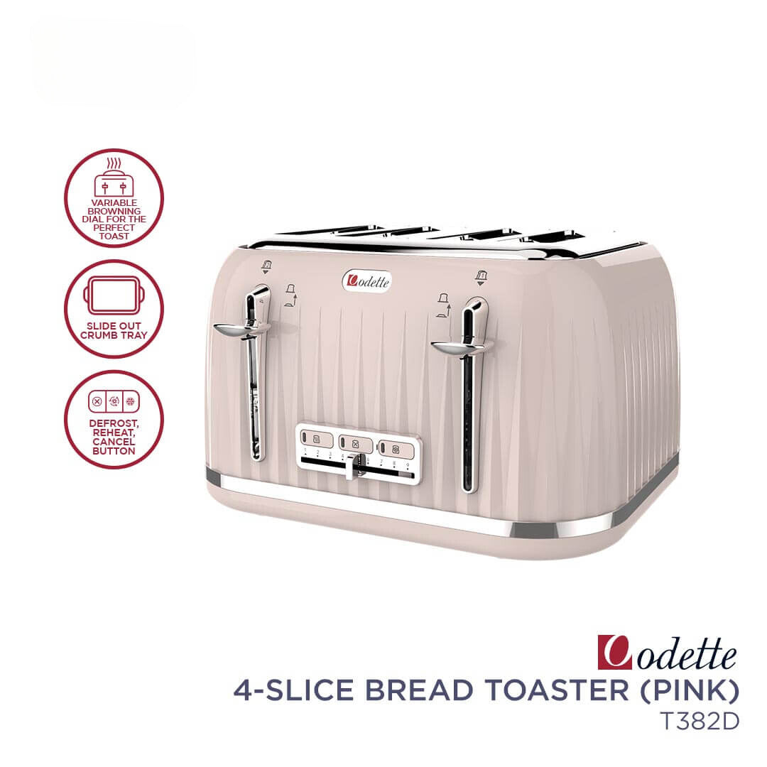 ODETTE 4 SLICE BREAD TOASTER - T382D PINK