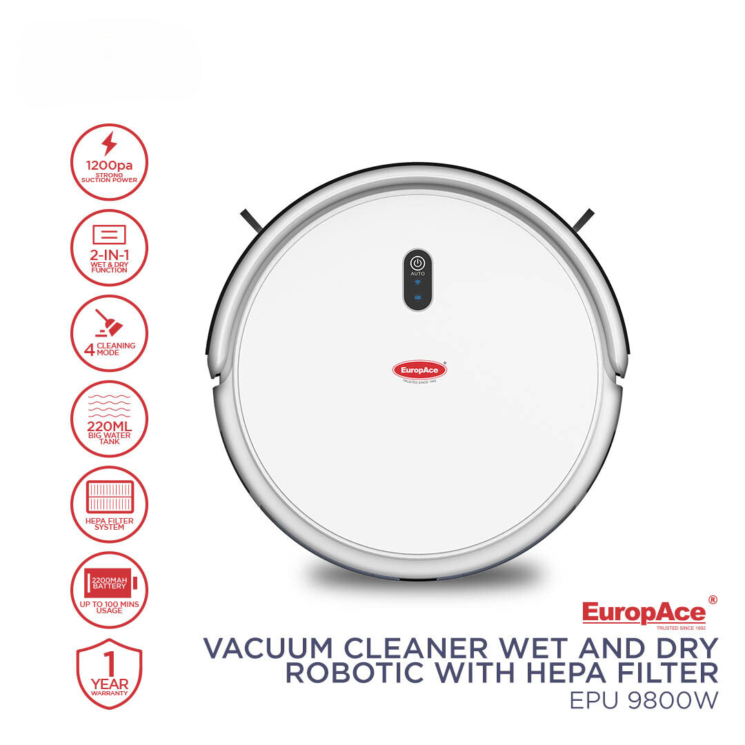 EUROPACE Vacuum Cleaner Wet and Dry Robotic with Hepa Filter