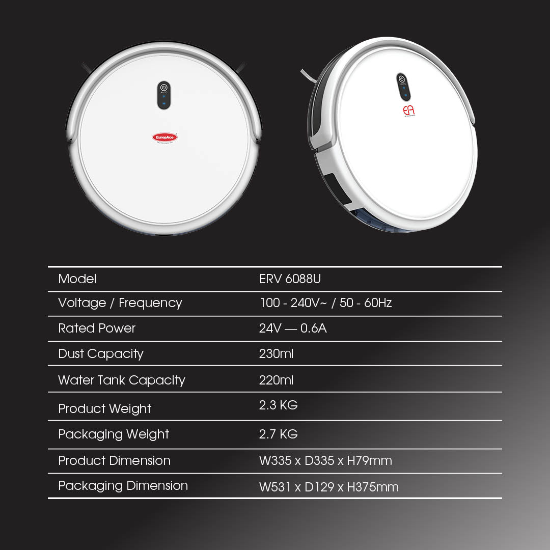 EUROPACE Vacuum Cleaner Wet and Dry Robotic with Hepa Filter