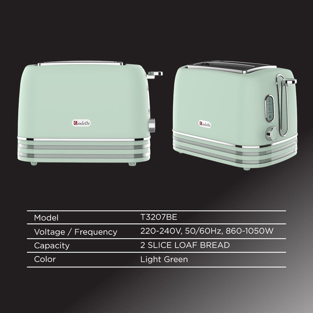 ODETTE 2 SLICE BREAD TOASTER - T3207BE LIGHT GREEN